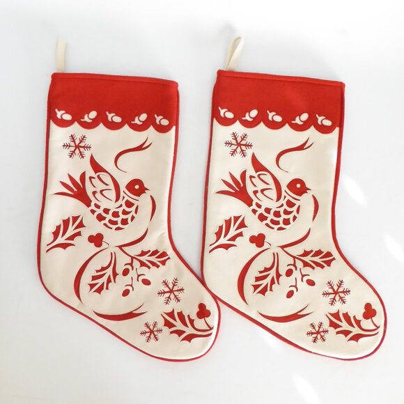 NEW 18.25” FOLK ART OTOMI STYLE EMBROIDERED DOVE CHRISTMAS STOCKING SET OF 4 - Picture 2 of 14